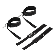 Black adjustable neoprene thigh and wrist cuffs with metal clasps.