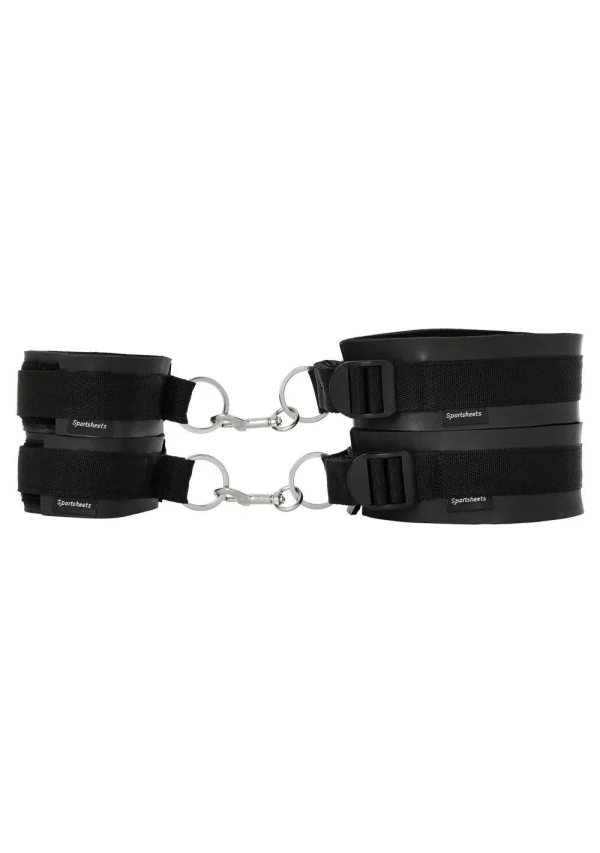 Adjustable black neoprene thigh and wrist cuffs with metal connectors.