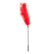 A 16-inch red ostrich feather tickler wand.