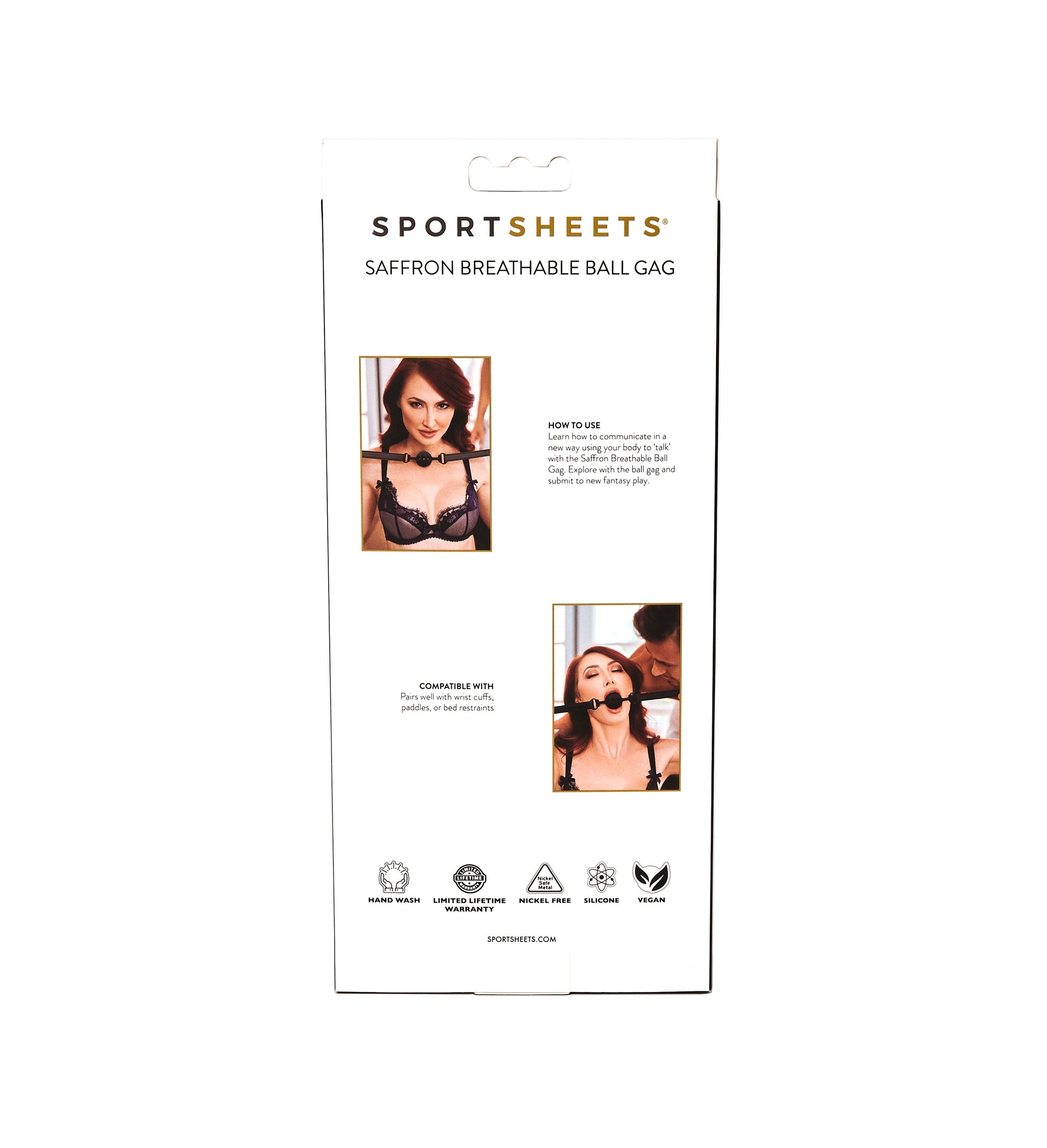 Sportsheets breathable silicone ball gag with locking buckle.