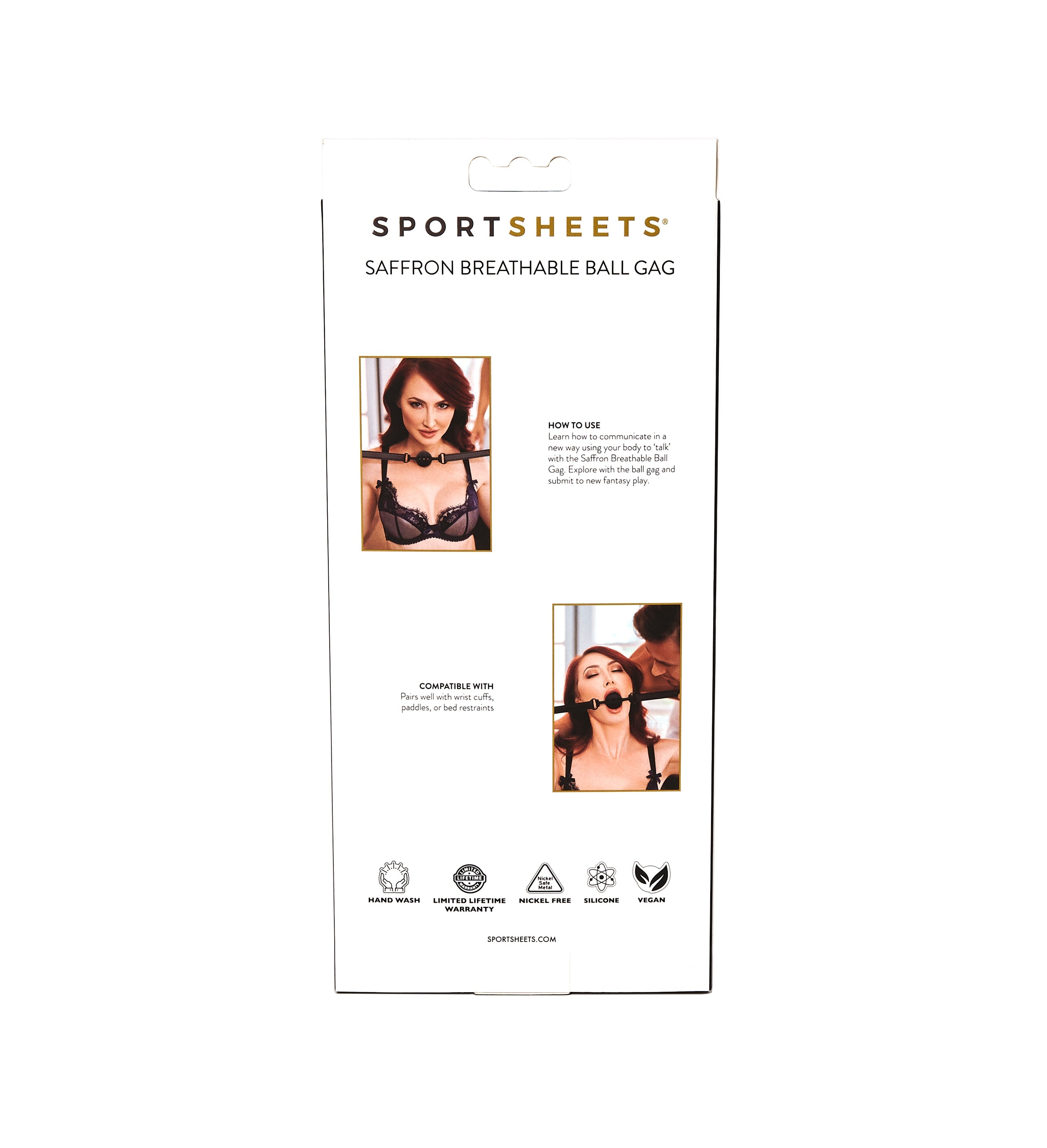 Sportsheets breathable silicone ball gag with locking buckle.