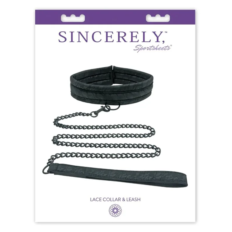 Black lace collar and leash set with padded lining.