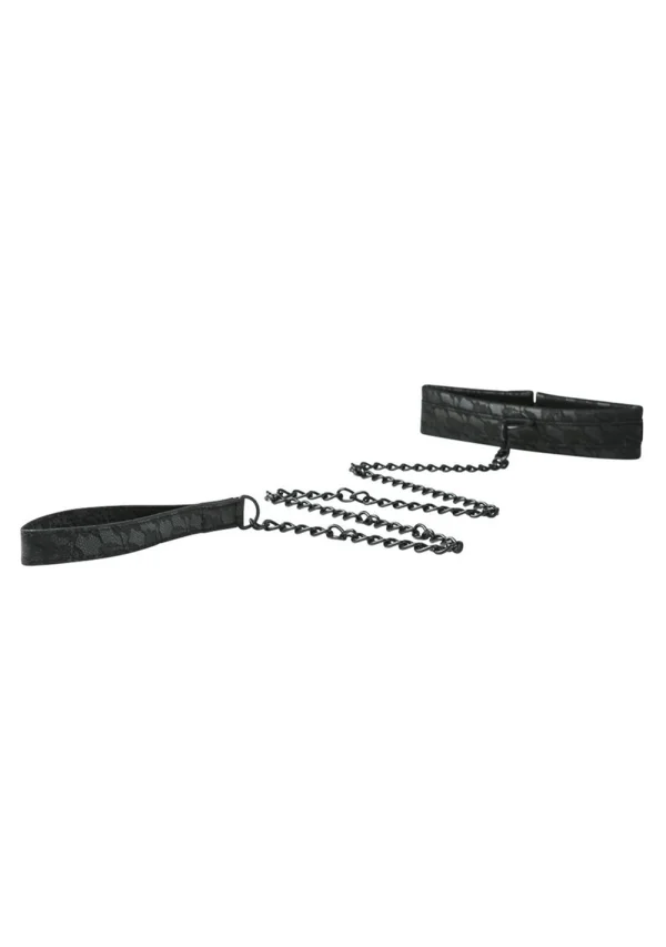 Black padded collar and leash set with chain.