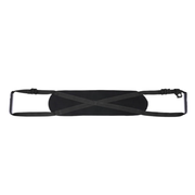 Black doggy strap with adjustable padded handles and crossed straps.