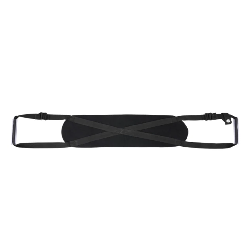 Black doggy strap with adjustable padded handles and crossed straps.