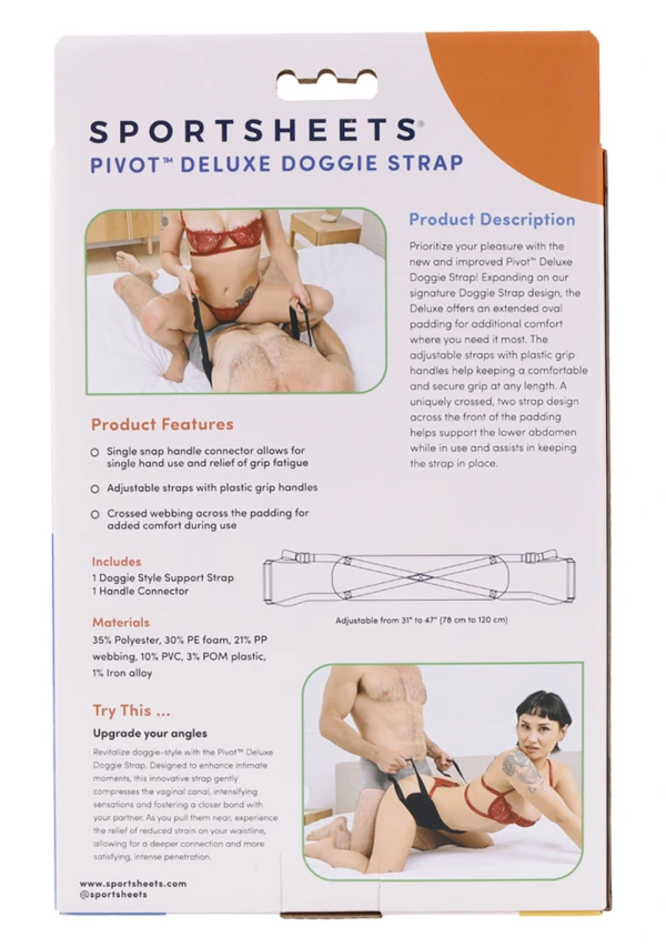 Sportsheets Pivot Deluxe Doggy Strap with adjustable padded handles.