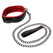 Vegan leather collar and leash set in red and black.