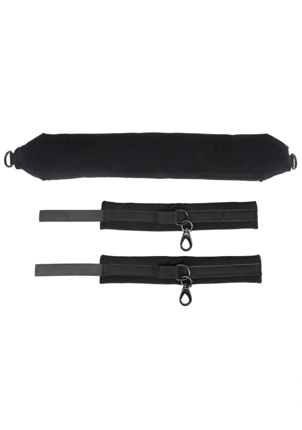 Black padded positioning bar with two restraint cuffs.
