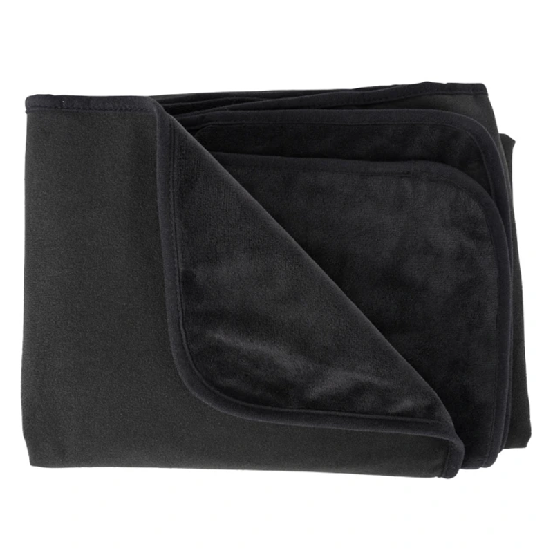 Black waterproof intimate blanket folded, showing soft texture and rounded corners.