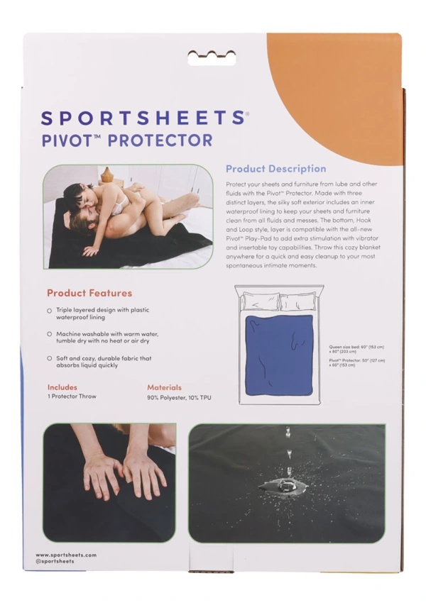 Black Sportsheets Pivot Protector intimate blanket, 50x60 inches.