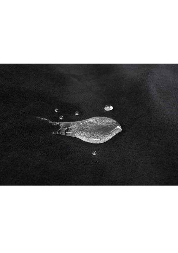 Black waterproof intimate blanket with water droplets on its surface.