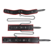 Black and red PU leather restraint set with chains.