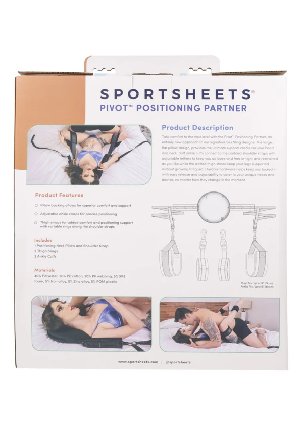 Pivot Positioning Sex Sling with pillow and thigh straps in black.