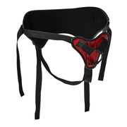 Black and red PU leather harness with adjustable straps.