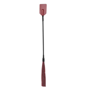Red faux leather crop with a black handle and red tassel.