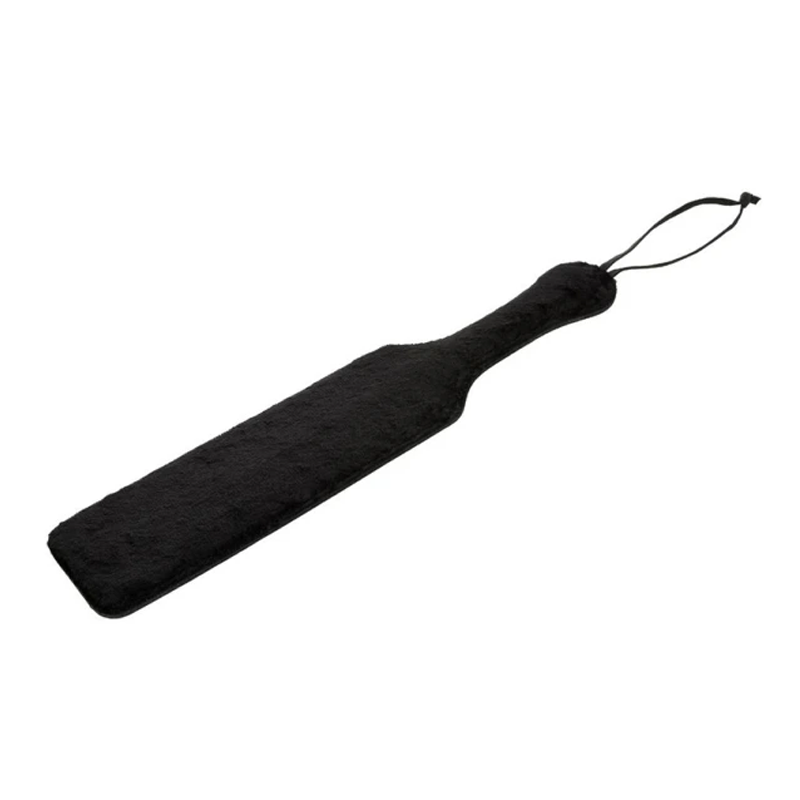 Black fur paddle with a loop on the handle.