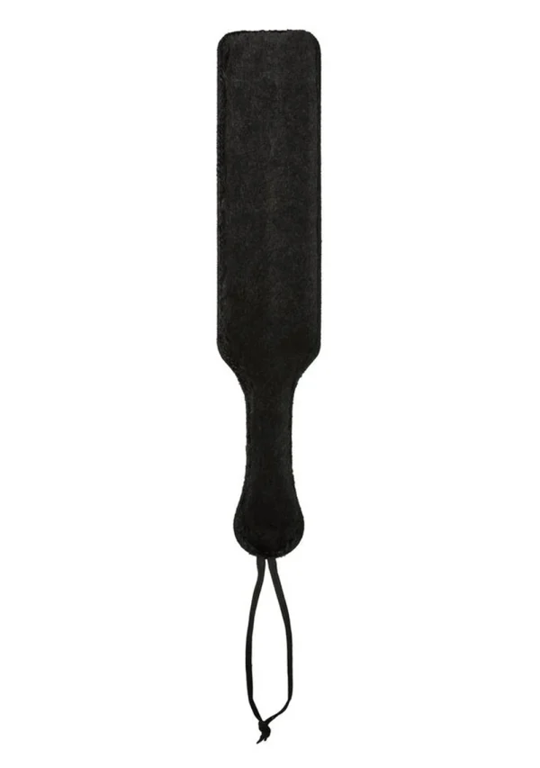 Black leather and fur paddle with a hanging loop.