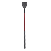 A black faux leather crop with a red braided shaft and rubber grip.