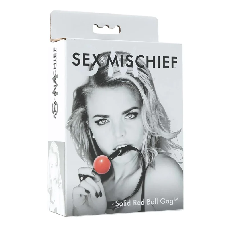 Box for a red ball gag with a woman's face on it.