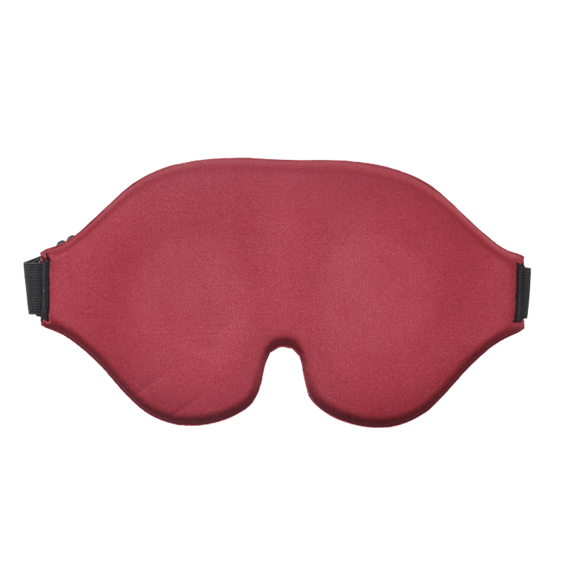 Red memory foam blindfold with adjustable strap.