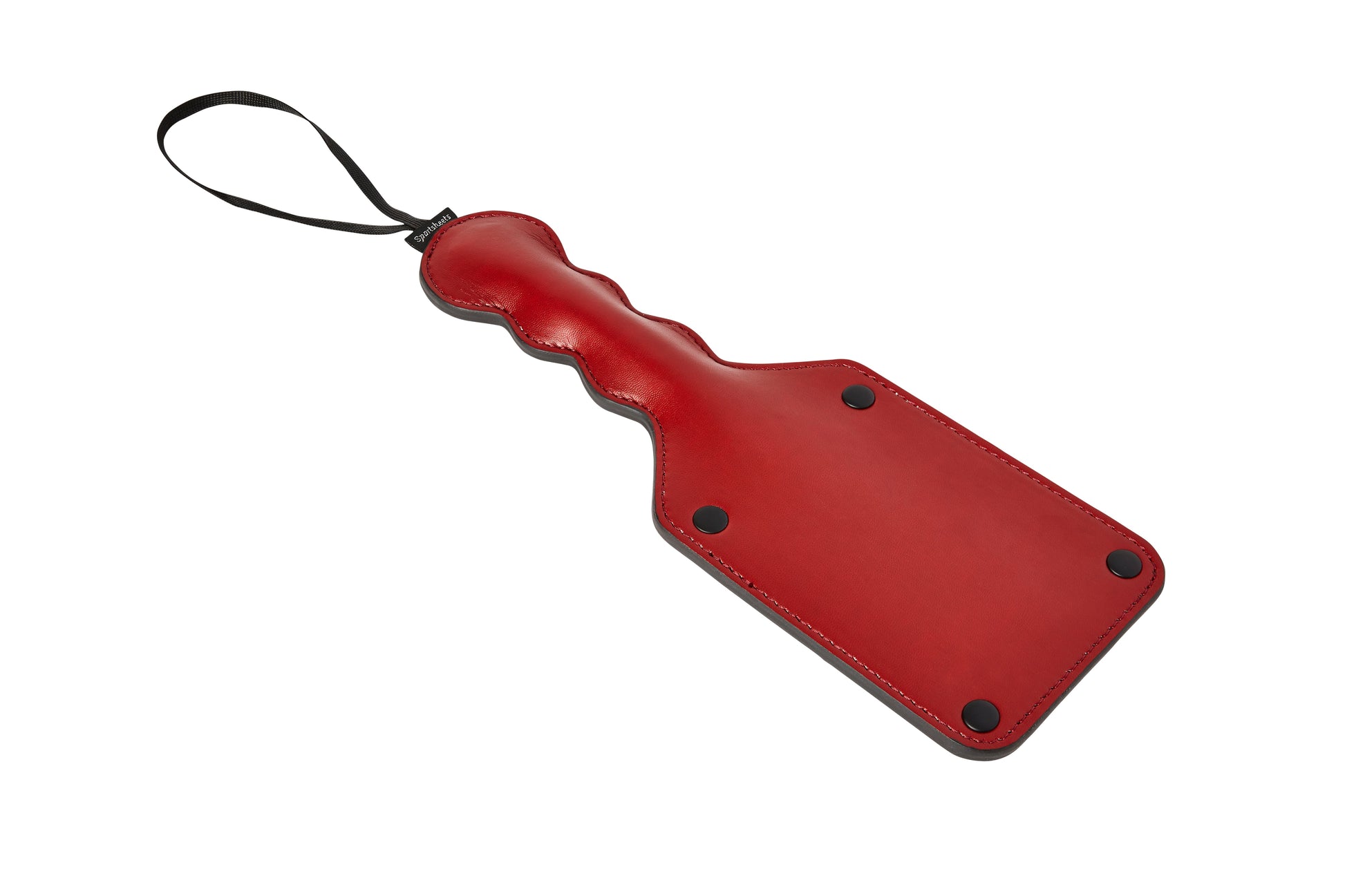 Red vegan leather paddle with a black wrist loop.