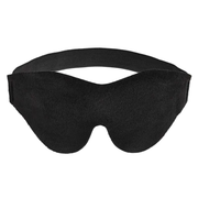 Soft black padded blindfold with elastic strap.