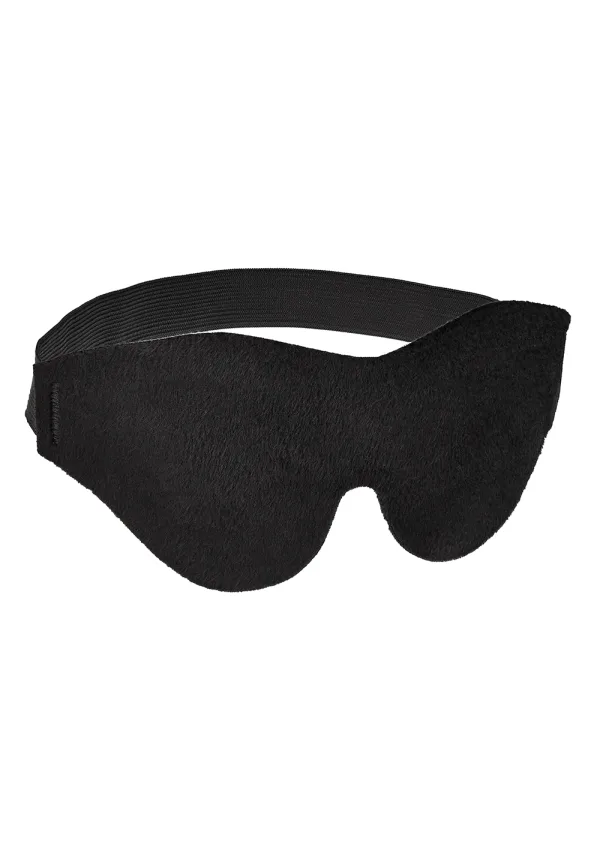 Soft black padded blindfold with elastic strap.