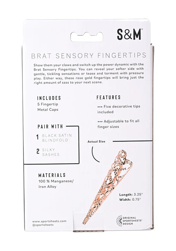 Rose gold metal fingertip claws with intricate floral design.