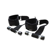 Black fabric cuffs with weighted straps and clear handles.