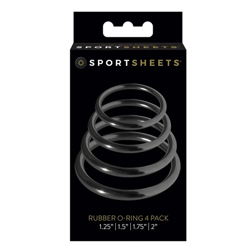 Sportsheets rubber O-ring 4 pack in assorted sizes.