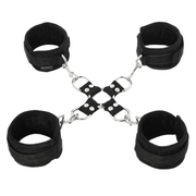 Black adjustable hogtie and cuff set with four restraints.
