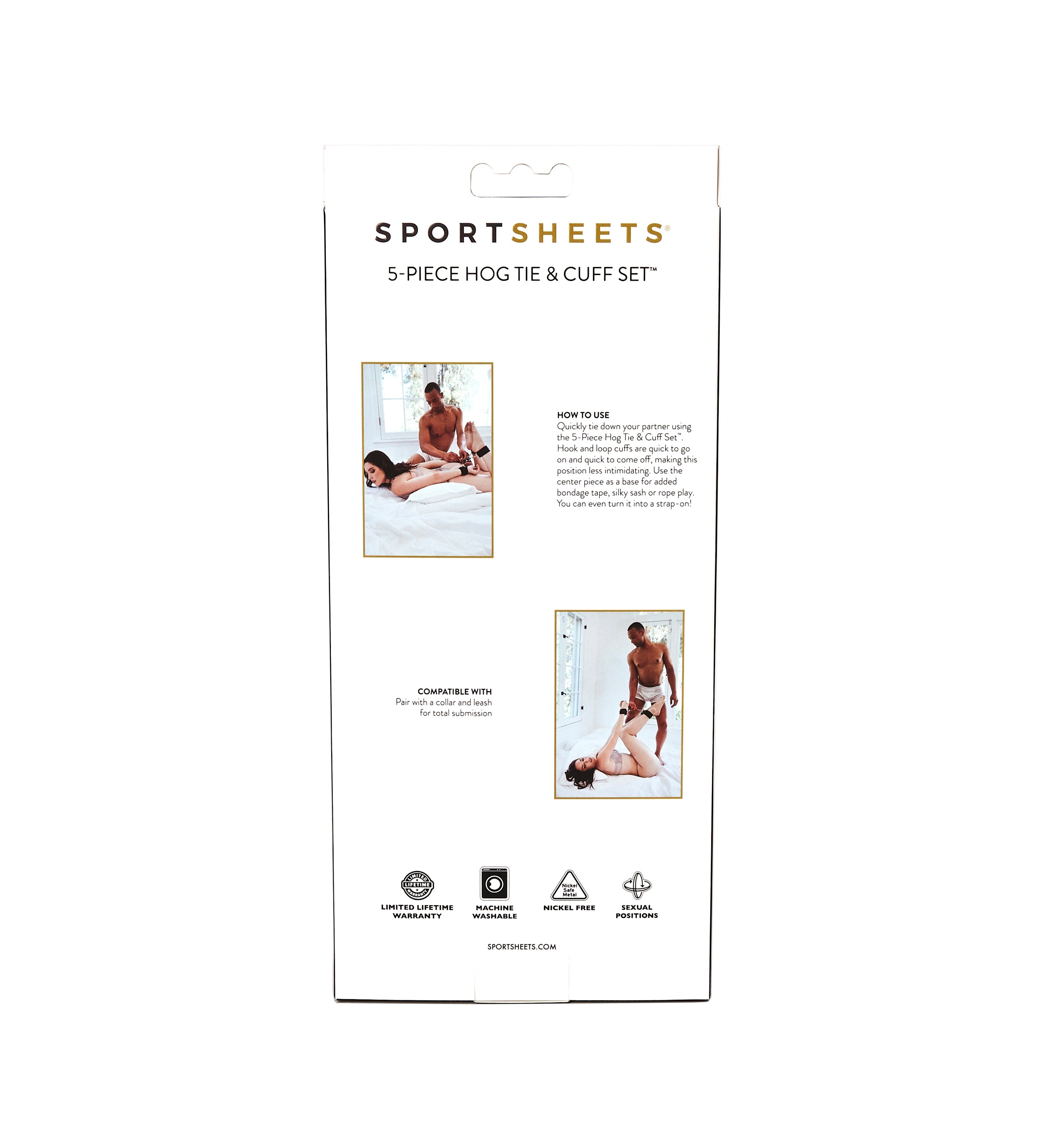Sportsheets 5-piece hogtie and cuff set with adjustable restraints.