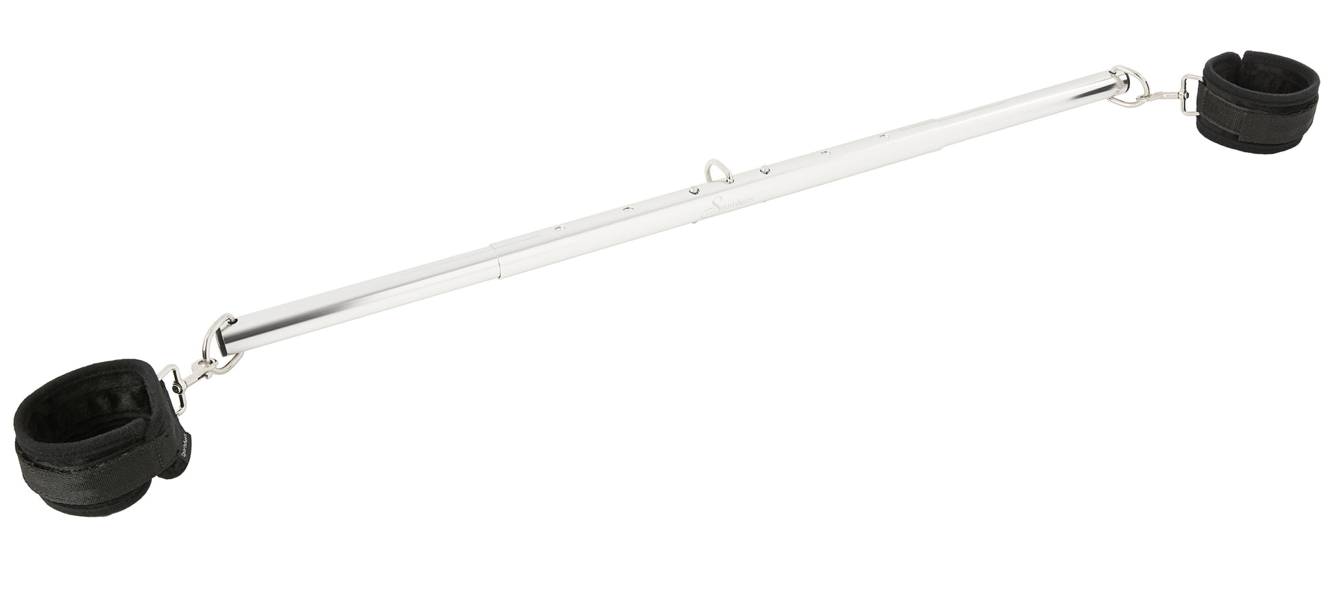 Expandable spreader bar with two black neoprene cuffs.