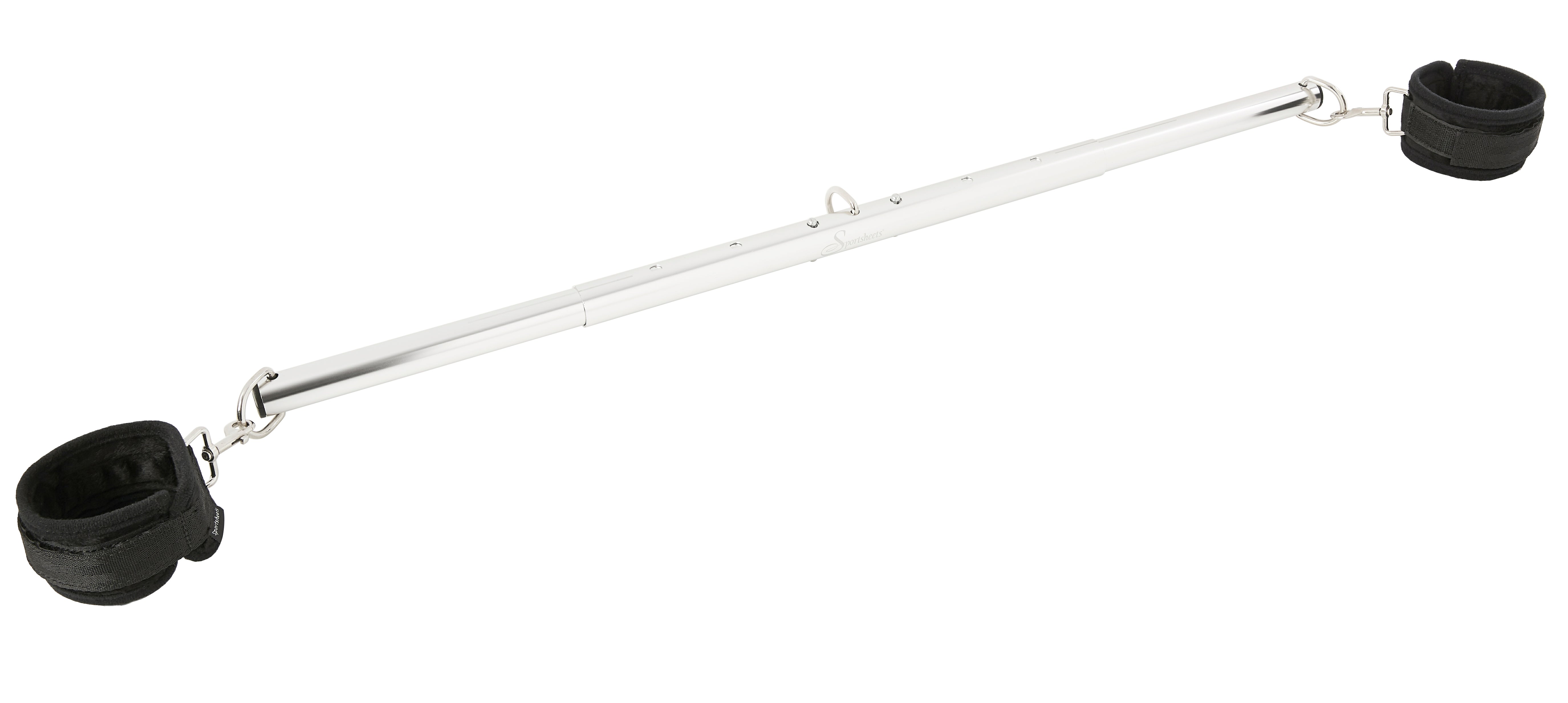 Expandable spreader bar with two black neoprene cuffs.