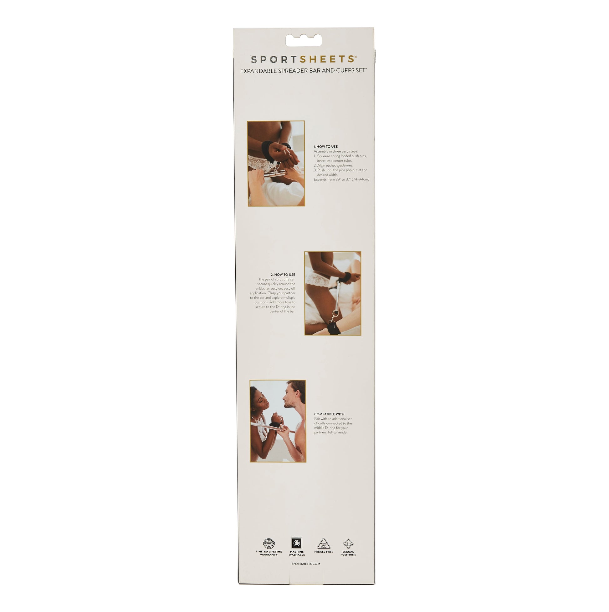 Sportsheets expandable spreader bar with neoprene cuffs.