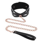Black PU leather collar with rose gold chain leash.