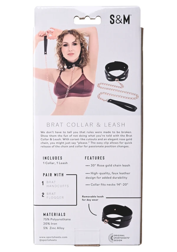 Brat collar and leash set with rose gold chain and faux leather.