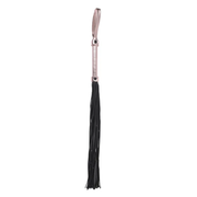 Rose gold flogger with black faux leather falls.