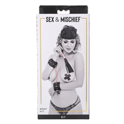 Brat Kit BDSM restraint set with flogger in rose gold.