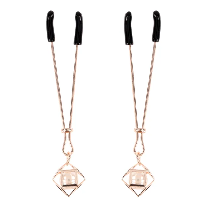 Rose gold adjustable nipple clips with pearl accents.