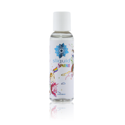 A bottle of Sliquid Sparkle water-based personal lube with rainbow and unicorn graphics.