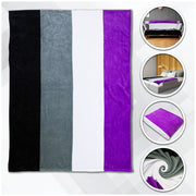 Asexual Pride soft plush polar fleece blanket with black, gray, white, and purple stripes.