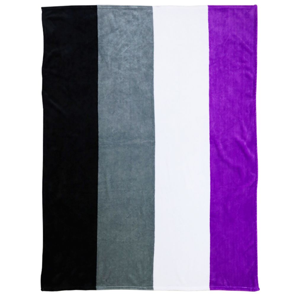 Asexual Pride soft plush polar fleece blanket with black, gray, white, and purple stripes.