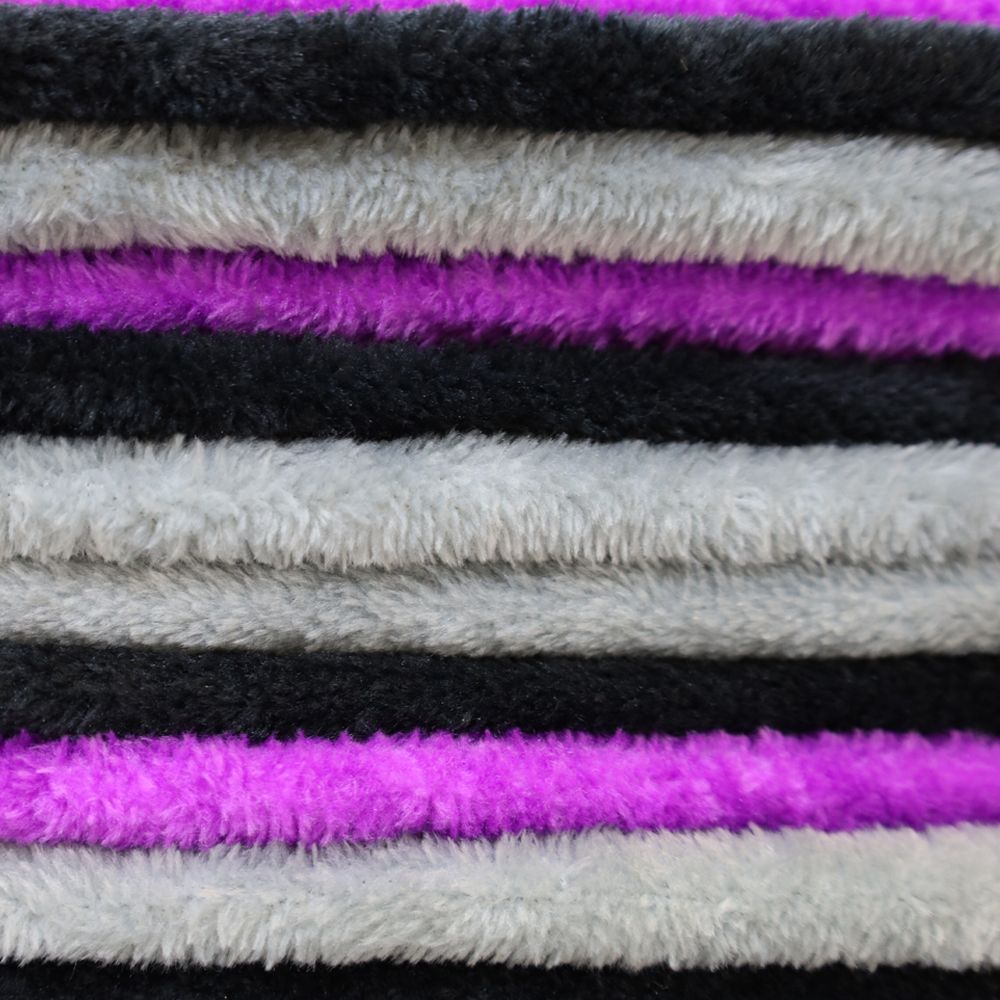 Asexual pride soft plush polar fleece blanket with horizontal stripes of black, gray, and purple.