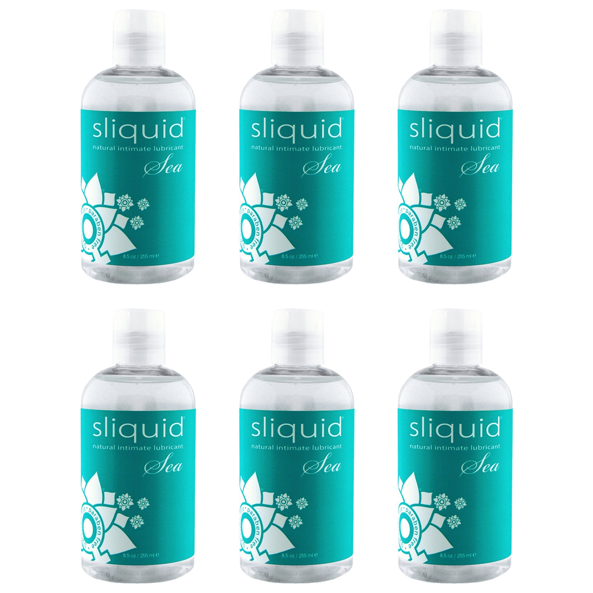 Six bottles of Sliquid Sea natural intimate lubricant.