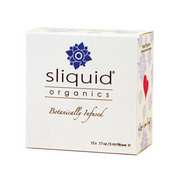 Sliquid Organics lube sampler cube with 12 travel-sized pillow packs.