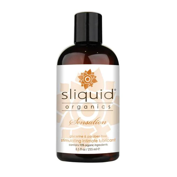 Sliquid Organics Sensation stimulating intimate lubricant in an 8.5oz bottle.