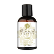 Sliquid Organics Silk hybrid intimate lubricant in a brown bottle.