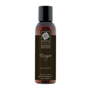 Sliquid Balance Escape massage oil in a dark bottle with a black cap.