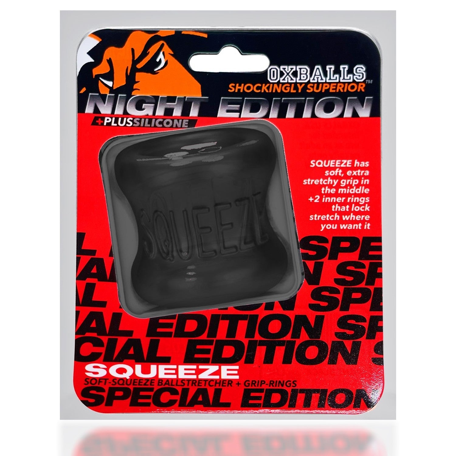 Black Oxballs Squeeze Soft Ball Stretcher Night Edition in packaging.